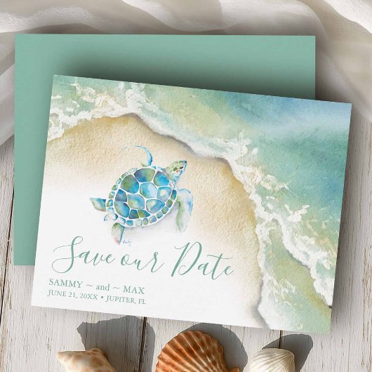 Tropical Save the Date avec Tortue de Mer à l'aqua
