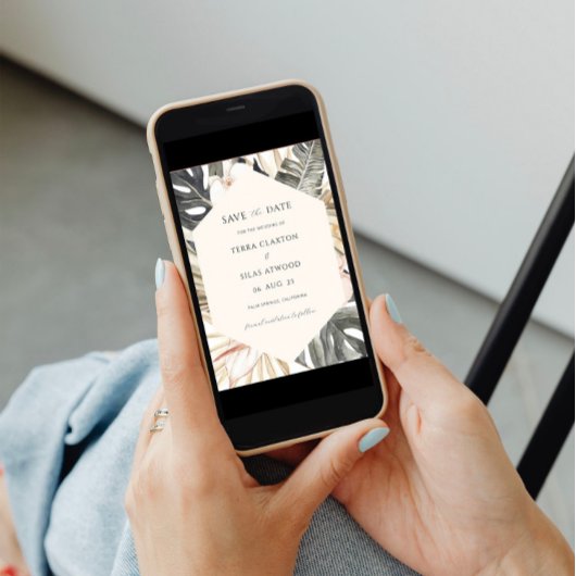 Tropical Save the Date Monstera Leaf Invitation