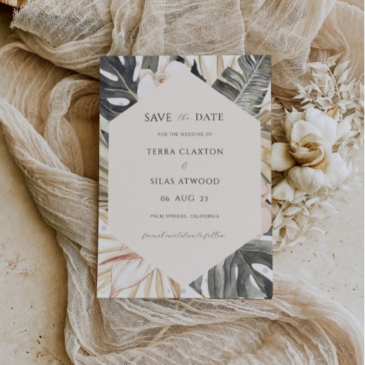 Tropical Save the Date Monstera Leaf Invitation
