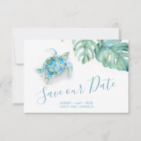 Tropical Save the Date Watercolor Sea Turtle