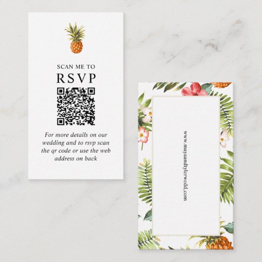 Tropical Scan Me Bruiloft RSVP QR Code Informatiekaartje (Voorkant / Achterkant)