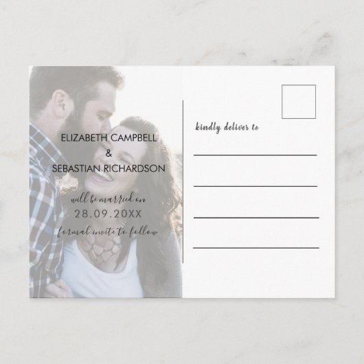 Tropical Script Green Wedding Sla de datum op Aankondigingskaart (Achterkant)