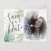 Tropical Script Green Wedding Sla de datum op Aankondigingskaart (Voorkant)