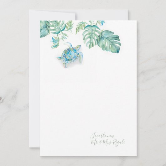 Tropical Sea Turtle Mariage Merci Cartes (Devant)