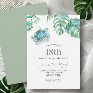 Tropical Sea Turtle Watercolor Birthday Invitation