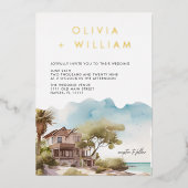 Tropical Seascape Beach Wedding Foil Invitation (Recto)