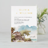 Tropical Seascape Beach Wedding Foil Invitation (Debout devant)
