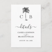 Tropical Simple Palm Monograms Wedding Informatiekaartje (Voorkant)
