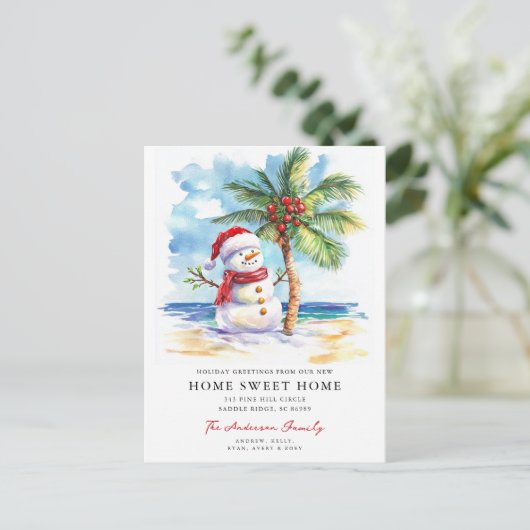 Tropical Snowman Home Sweet Home Card Aankondigingskaart (Staand voorkant)