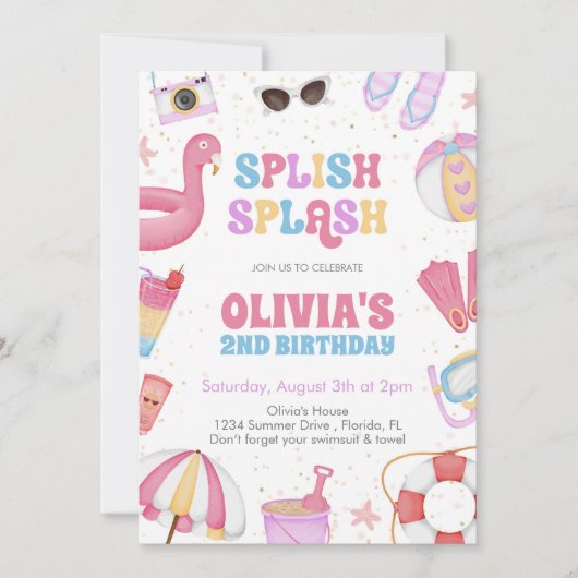 Tropical Splish Pool Party Verjaardag Kaart (Voorkant)
