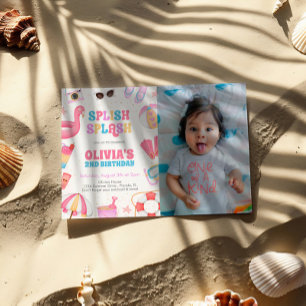 Tropical Splish Pool Party Verjaardagsfoto Kaart