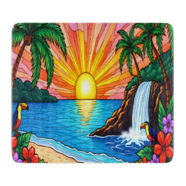 Tropical Stained Glass Inspired Cutting Board Snijplank