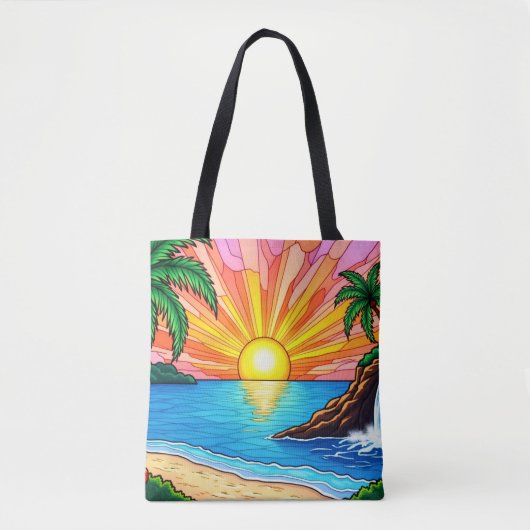 Tropical Stained Glass Sunset Tote Bag  (Voorkant)