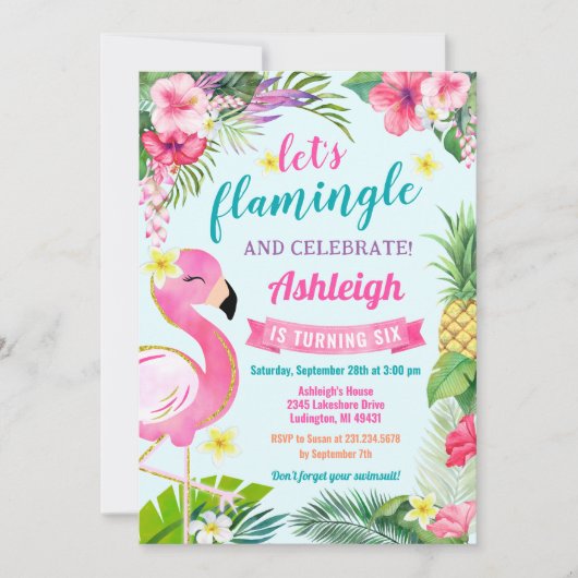Tropical Summer 6th Birthday Invitation (Devant)