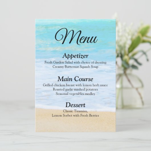 Tropical Summer Beach Bruiloft Menu Kaart (Staand voorkant)