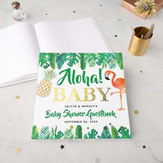 Tropical Summer Beach Luau Boys Baby shower Real (Recto ouvert)