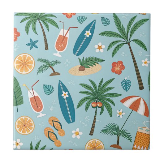Tropical Summer Beach Pattern (2) Tegeltje (Voorkant)