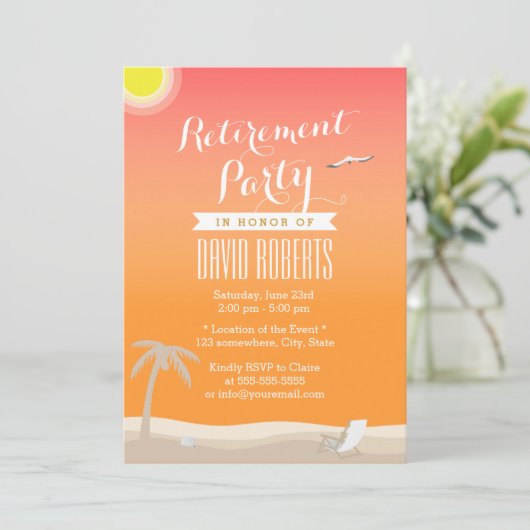 Tropical Summer Beach Retraite Party Invitations (Debout devant)