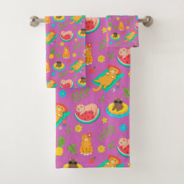 Tropical Summer Cats Bath Towel Set Bad Handdoek