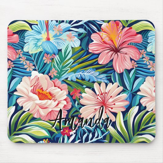 Tropical Summer Flowers Pattern Pretty Floral Muismat (Voorkant)