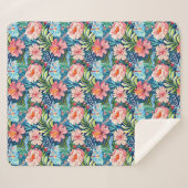 Tropical Summer Flowers Pattern Pretty Floral Sherpa Deken (Voorkant (horizontaal))