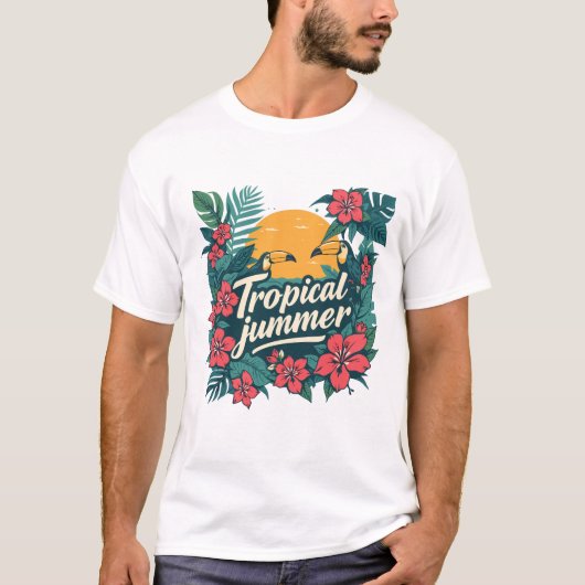 Tropical Summer Vibes T-Shirt – Retro Jungle Desig (Devant)