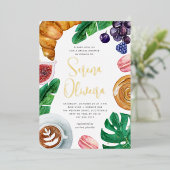 Tropical Summer Vrijgezellenfeest Brunch Gold Folie Uitnodiging (Staand Voorkant)