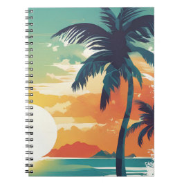 Tropical Sunset and Palm Tree Beach Aesthetic Notitieboek