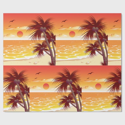 Tropical Sunset Beach Palm Tree Island Cadeaupapier (Vlak)