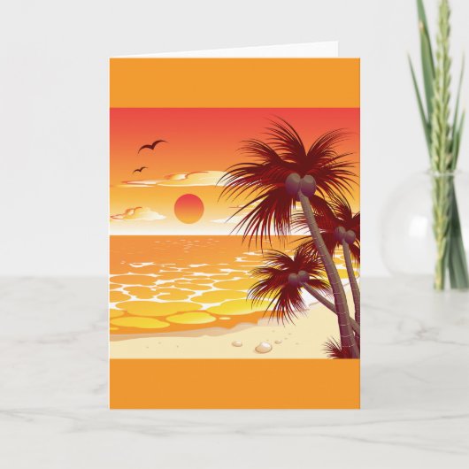 Tropical Sunset Beach Palm Tree Island Kaart (Voorkant)