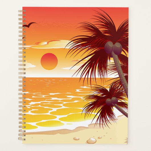 Tropical Sunset Beach Palm Tree Island Planner (Voorkant)
