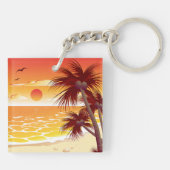 Tropical Sunset Beach Palm Tree Island Sleutelhanger (Achterkant)