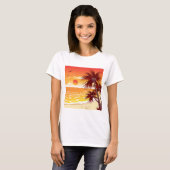 Tropical Sunset Beach Palm Tree Island T-shirt (Voorkant volledig)