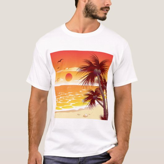 Tropical Sunset Beach Palm Tree Island T-shirt (Voorkant)