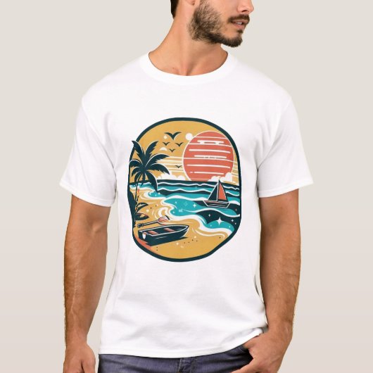 Tropical Sunset Beach Paradise T-shirt (Voorkant)