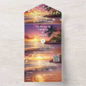 Tropical Sunset Beach QR-code Oceaan All In One Uitnodiging (Binnen)