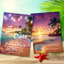 Tropical Sunset Beach QR-code Sla de datum op