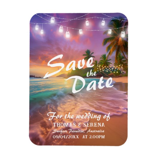 Tropical Sunset Beach QR-code Sla de datum op Magneet (Verticaal)