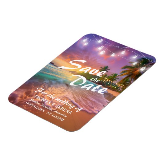 Tropical Sunset Beach QR-code Sla de datum op Magneet (Linkerzijde)