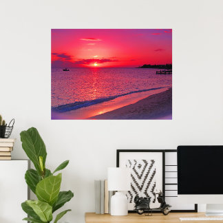 Tropical Sunset Beach Wall Poster