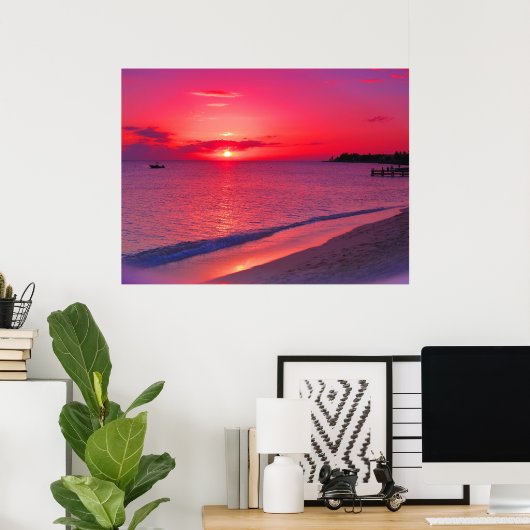Tropical Sunset Beach Wall Poster (Thuiskantoor)