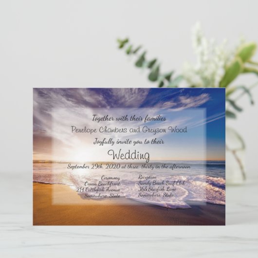 Tropical Sunset Beach Wedding Invitation (Debout devant)