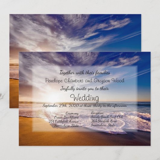 Tropical Sunset Beach Wedding Invitation (Devant / Derrière)