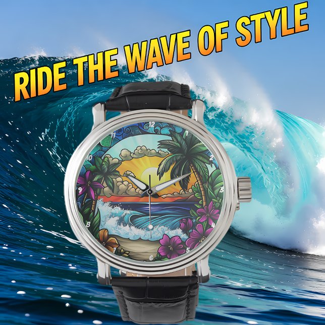 Tropical Sunset Oasis Vibrant Beach Wall Horloge (Creator heeft geüpload)