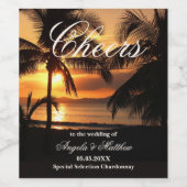 Tropical Sunset Palm Beach Wedding Vin Étiquette (Étiquettes simples)