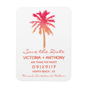 Tropical Sunset Palm Tree Beach Save the Date Magneet