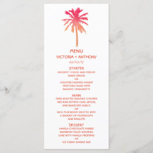 Tropical Sunset Palm Tree Beach Wedding Menu