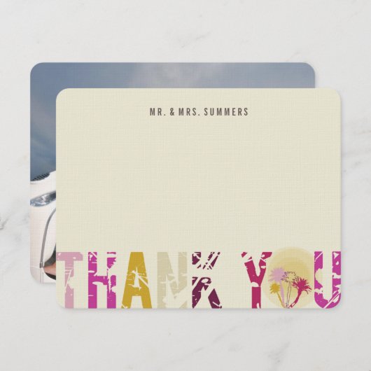 Tropical Sunset Palm Trees Photo Mariage Merci (Devant / Derrière)