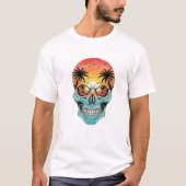 Tropical Sunset Skull | Beach Palm Tree Ocean Wave T-shirt (Voorkant)
