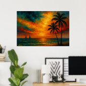 Tropical Sunset with Sailboats Poster (Thuiskantoor)